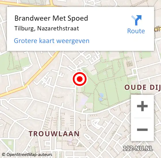 Locatie op kaart van de 112 melding: Brandweer Met Spoed Naar Tilburg, Nazarethstraat op 21 december 2022 02:12