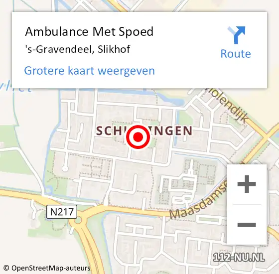 Locatie op kaart van de 112 melding: Ambulance Met Spoed Naar 's-Gravendeel, Slikhof op 21 december 2022 09:14