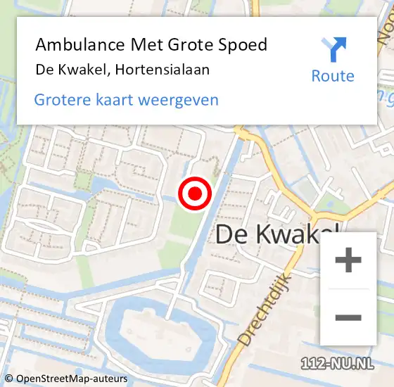 Locatie op kaart van de 112 melding: Ambulance Met Grote Spoed Naar De Kwakel, Hortensialaan op 21 december 2022 11:43