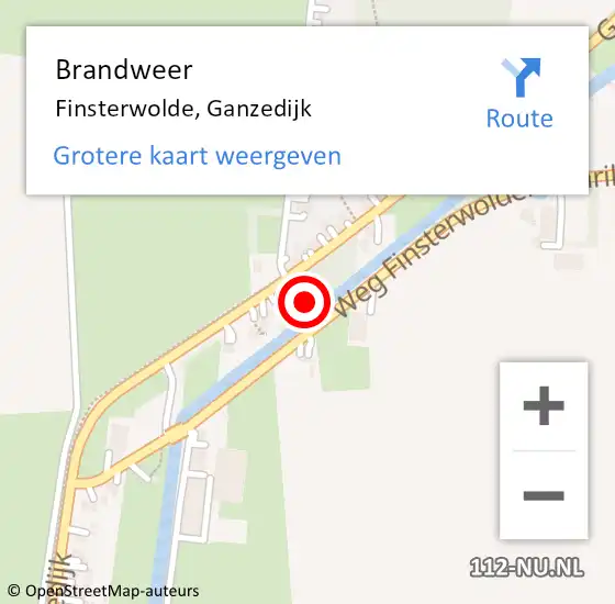 Locatie op kaart van de 112 melding: Brandweer Finsterwolde, Ganzedijk op 21 december 2022 16:24
