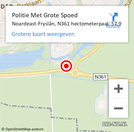 Locatie op kaart van de 112 melding: Politie Met Grote Spoed Naar Noardeast-Fryslân, N361 hectometerpaal: 57,9 op 21 december 2022 17:38