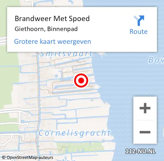 Locatie op kaart van de 112 melding: Brandweer Met Spoed Naar Giethoorn, Binnenpad op 21 december 2022 18:30