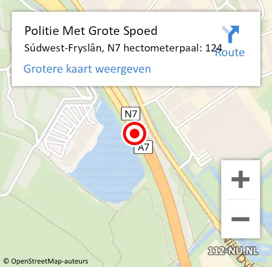 Locatie op kaart van de 112 melding: Politie Met Grote Spoed Naar Súdwest-Fryslân, N7 hectometerpaal: 124 op 21 december 2022 20:36