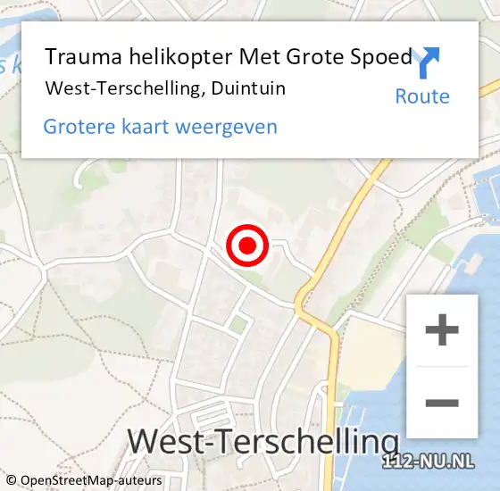 Locatie op kaart van de 112 melding: Trauma helikopter Met Grote Spoed Naar West-Terschelling, Duintuin op 21 december 2022 20:41