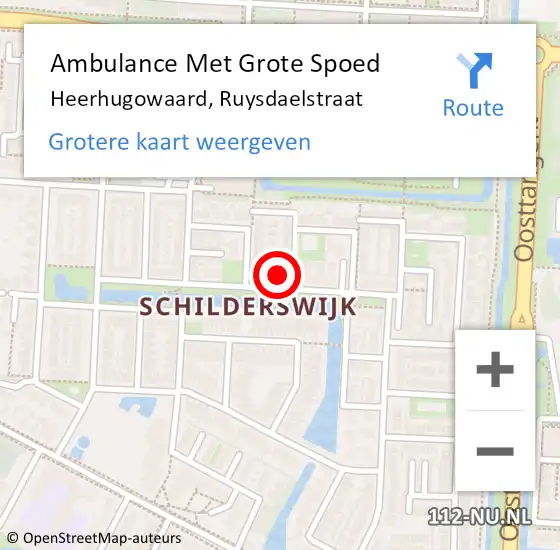 Locatie op kaart van de 112 melding: Ambulance Met Grote Spoed Naar Heerhugowaard, Ruysdaelstraat op 21 december 2022 20:54