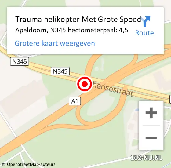 Locatie op kaart van de 112 melding: Trauma helikopter Met Grote Spoed Naar Apeldoorn, N345 hectometerpaal: 4,5 op 21 december 2022 22:26
