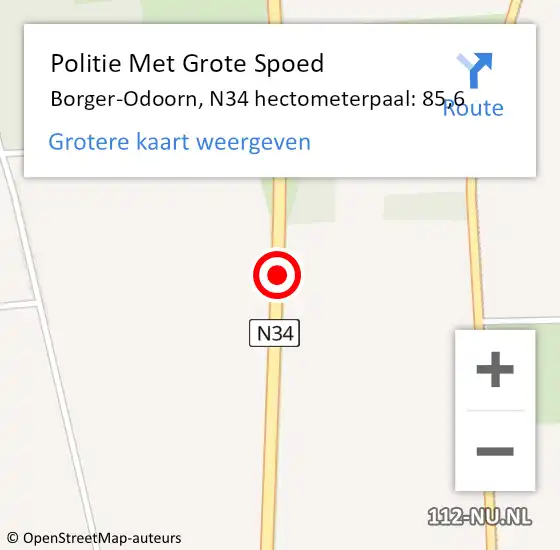 Locatie op kaart van de 112 melding: Politie Met Grote Spoed Naar Borger-Odoorn, N34 hectometerpaal: 85,6 op 22 december 2022 07:47
