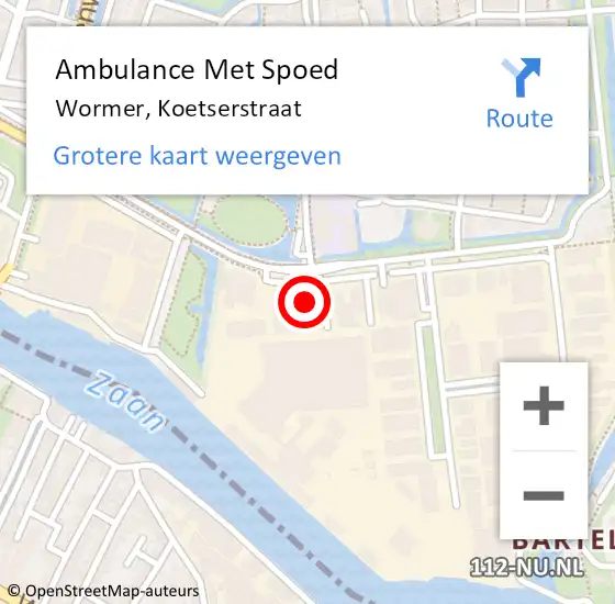 Locatie op kaart van de 112 melding: Ambulance Met Spoed Naar Wormer, Koetserstraat op 22 december 2022 09:12