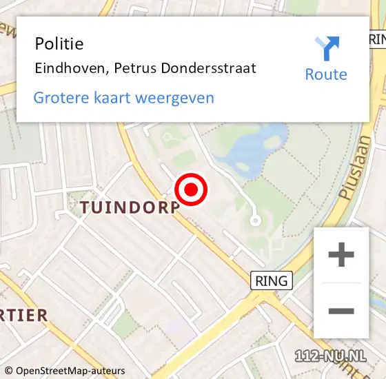 Locatie op kaart van de 112 melding: Politie Eindhoven, Petrus Dondersstraat op 22 december 2022 10:42