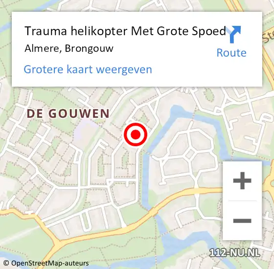 Locatie op kaart van de 112 melding: Trauma helikopter Met Grote Spoed Naar Almere, Brongouw op 22 december 2022 12:06