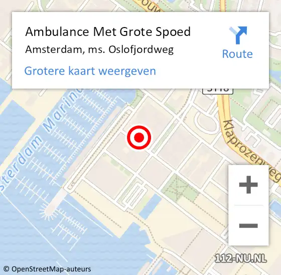 Locatie op kaart van de 112 melding: Ambulance Met Grote Spoed Naar Amsterdam, ms. Oslofjordweg op 22 december 2022 13:41
