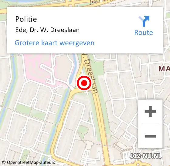 Locatie op kaart van de 112 melding: Politie Ede, Dr. W. Dreeslaan op 22 december 2022 13:47
