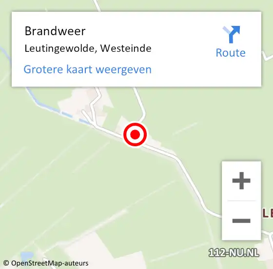 Locatie op kaart van de 112 melding: Brandweer Leutingewolde, Westeinde op 22 december 2022 15:03