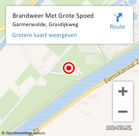 Locatie op kaart van de 112 melding: Brandweer Met Grote Spoed Naar Garmerwolde, Grasdijkweg op 22 december 2022 15:39