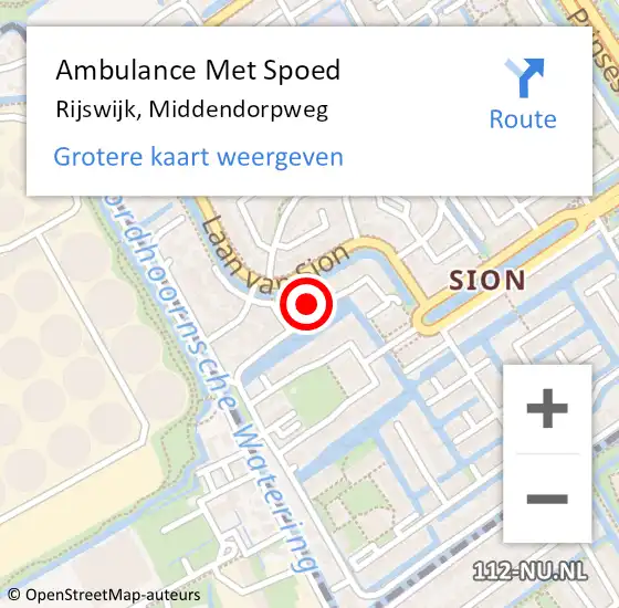 Locatie op kaart van de 112 melding: Ambulance Met Spoed Naar Rijswijk, Middendorpweg op 22 december 2022 16:11