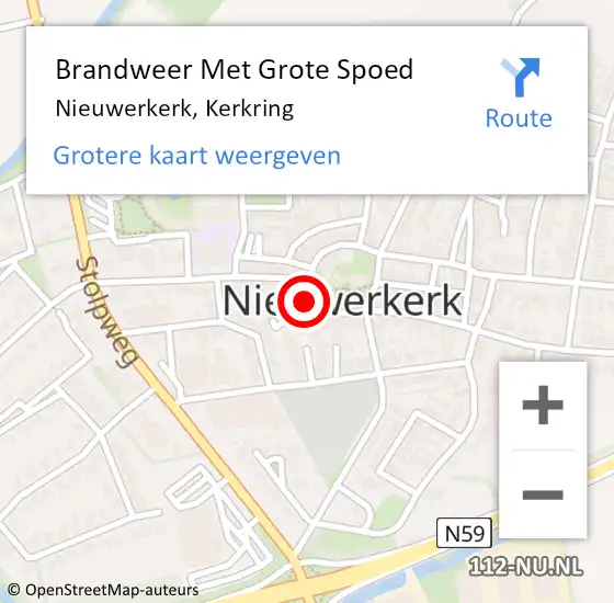 Locatie op kaart van de 112 melding: Brandweer Met Grote Spoed Naar Nieuwerkerk, Kerkring op 22 december 2022 16:46
