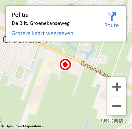 Locatie op kaart van de 112 melding: Politie De Bilt, Groenekanseweg op 22 december 2022 17:18