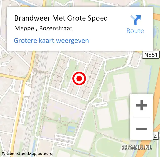 Locatie op kaart van de 112 melding: Brandweer Met Grote Spoed Naar Meppel, Rozenstraat op 22 december 2022 17:21