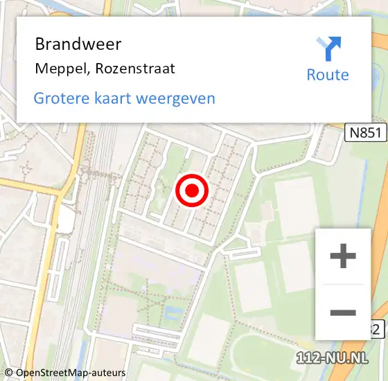 Locatie op kaart van de 112 melding: Brandweer Meppel, Rozenstraat op 22 december 2022 17:24