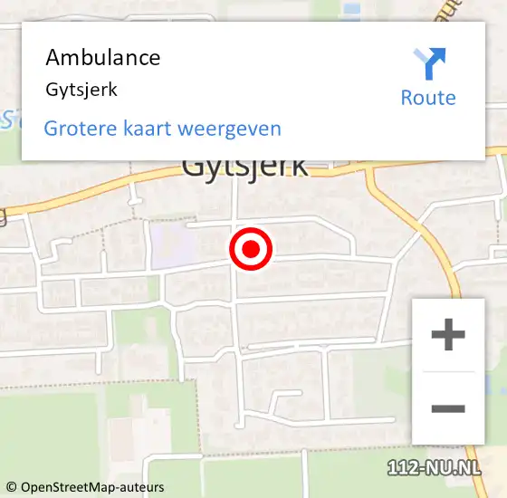 Locatie op kaart van de 112 melding: Ambulance Gytsjerk op 22 december 2022 17:36