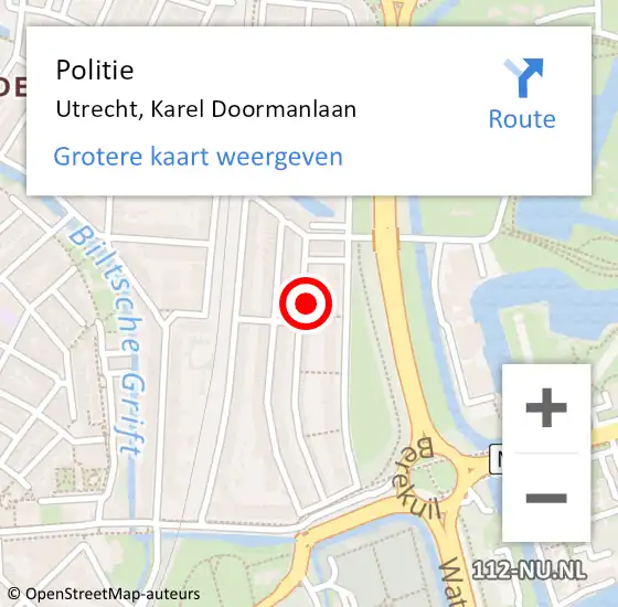 Locatie op kaart van de 112 melding: Politie Utrecht, Karel Doormanlaan op 22 december 2022 20:19