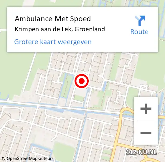 Locatie op kaart van de 112 melding: Ambulance Met Spoed Naar Krimpen aan de Lek, Groenland op 22 december 2022 20:49
