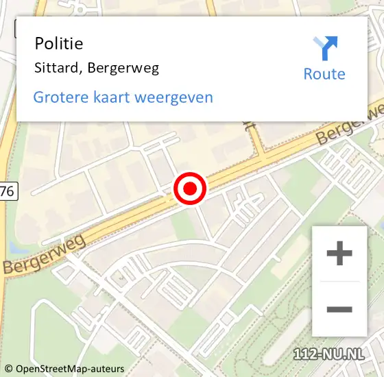 Locatie op kaart van de 112 melding: Politie Sittard, Bergerweg op 22 december 2022 21:24