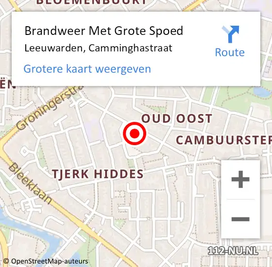 Locatie op kaart van de 112 melding: Brandweer Met Grote Spoed Naar Leeuwarden, Camminghastraat op 22 december 2022 21:26