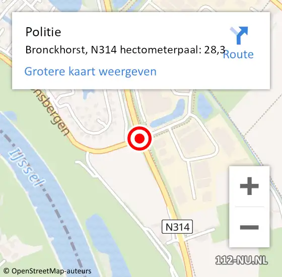 Locatie op kaart van de 112 melding: Politie Bronckhorst, N314 hectometerpaal: 28,3 op 23 december 2022 00:20