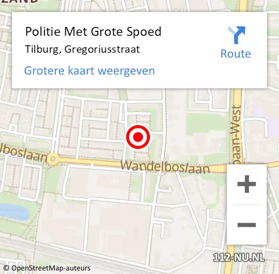 Locatie op kaart van de 112 melding: Politie Met Grote Spoed Naar Tilburg, Gregoriusstraat op 23 december 2022 09:15