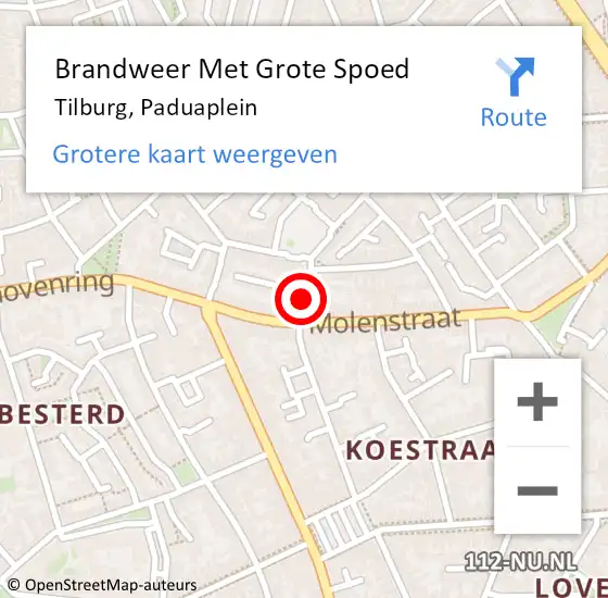 Locatie op kaart van de 112 melding: Brandweer Met Grote Spoed Naar Tilburg, Paduaplein op 23 december 2022 09:24