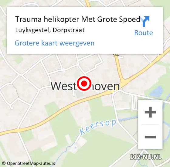 Locatie op kaart van de 112 melding: Trauma helikopter Met Grote Spoed Naar Luyksgestel, Dorpstraat op 23 december 2022 10:03