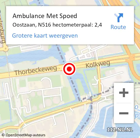 Locatie op kaart van de 112 melding: Ambulance Met Spoed Naar Oostzaan, N516 hectometerpaal: 2,4 op 23 december 2022 12:36