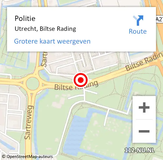 Locatie op kaart van de 112 melding: Politie Utrecht, Biltse Rading op 23 december 2022 14:18