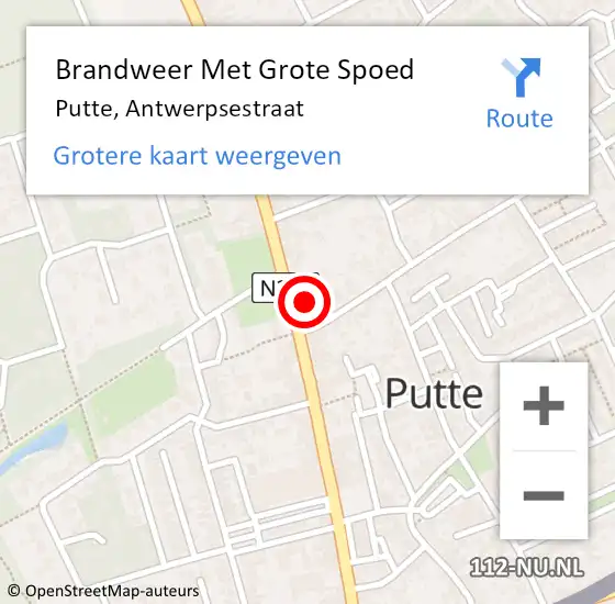 Locatie op kaart van de 112 melding: Brandweer Met Grote Spoed Naar Putte, Antwerpsestraat op 23 december 2022 14:19