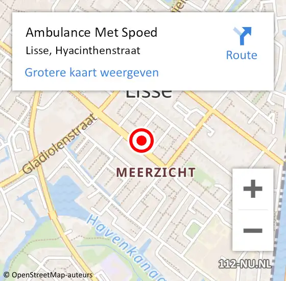Locatie op kaart van de 112 melding: Ambulance Met Spoed Naar Lisse, Hyacinthenstraat op 23 december 2022 16:51