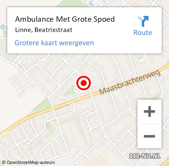 Locatie op kaart van de 112 melding: Ambulance Met Grote Spoed Naar Linne, Beatrixstraat op 23 december 2022 19:25