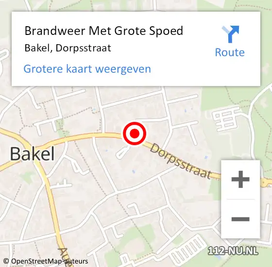 Locatie op kaart van de 112 melding: Brandweer Met Grote Spoed Naar Bakel, Dorpsstraat op 23 december 2022 20:00