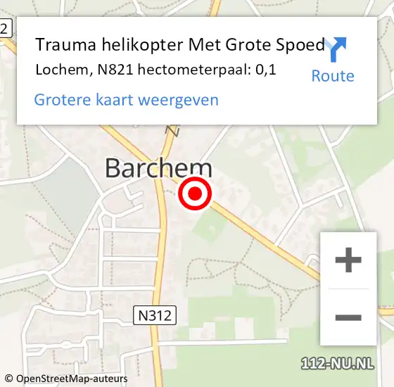Locatie op kaart van de 112 melding: Trauma helikopter Met Grote Spoed Naar Lochem, N821 hectometerpaal: 0,1 op 23 december 2022 20:44