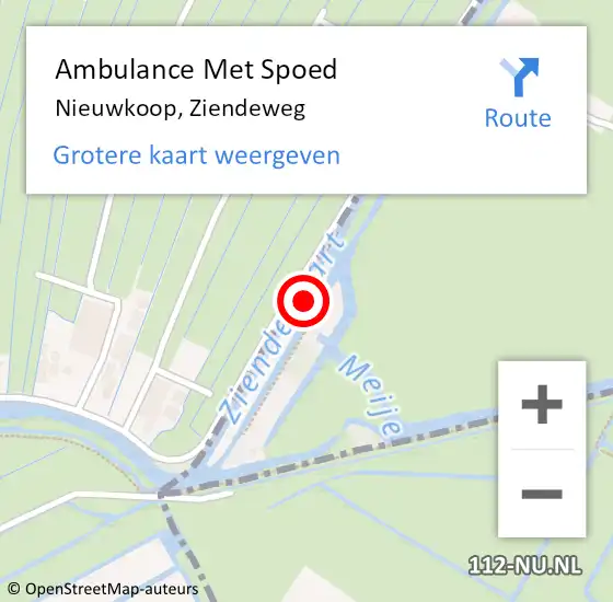 Locatie op kaart van de 112 melding: Ambulance Met Spoed Naar Nieuwkoop, Ziendeweg op 23 december 2022 21:23