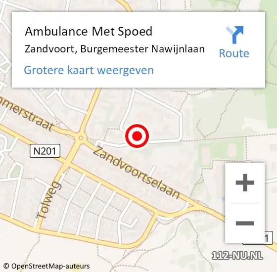 Locatie op kaart van de 112 melding: Ambulance Met Spoed Naar Zandvoort, Burgemeester Nawijnlaan op 24 december 2022 06:02