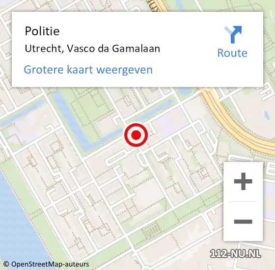 Locatie op kaart van de 112 melding: Politie Utrecht, Vasco da Gamalaan op 24 december 2022 07:44
