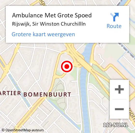 Locatie op kaart van de 112 melding: Ambulance Met Grote Spoed Naar Rijswijk, Sir Winston Churchillln op 24 december 2022 08:23