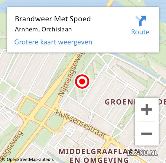 Locatie op kaart van de 112 melding: Brandweer Met Spoed Naar Arnhem, Orchislaan op 24 december 2022 09:24