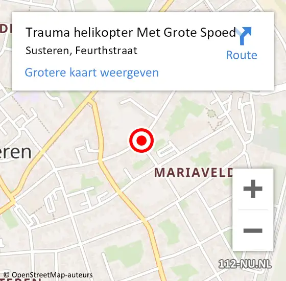 Locatie op kaart van de 112 melding: Trauma helikopter Met Grote Spoed Naar Susteren, Feurthstraat op 24 december 2022 10:47