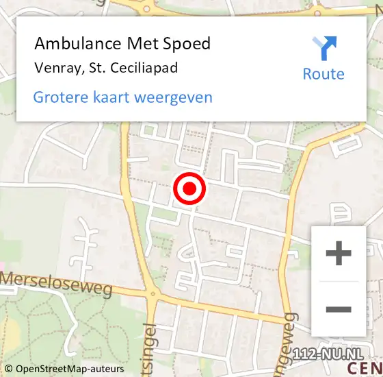 Locatie op kaart van de 112 melding: Ambulance Met Spoed Naar Venray, St. Ceciliapad op 9 augustus 2014 15:49