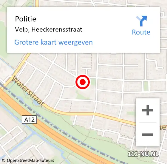 Locatie op kaart van de 112 melding: Politie Velp, Heeckerensstraat op 24 december 2022 13:38
