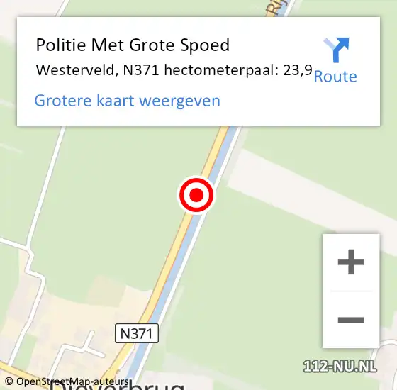 Locatie op kaart van de 112 melding: Politie Met Grote Spoed Naar Westerveld, N371 hectometerpaal: 23,9 op 24 december 2022 16:20