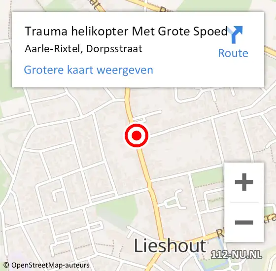 Locatie op kaart van de 112 melding: Trauma helikopter Met Grote Spoed Naar Aarle-Rixtel, Dorpsstraat op 24 december 2022 17:44