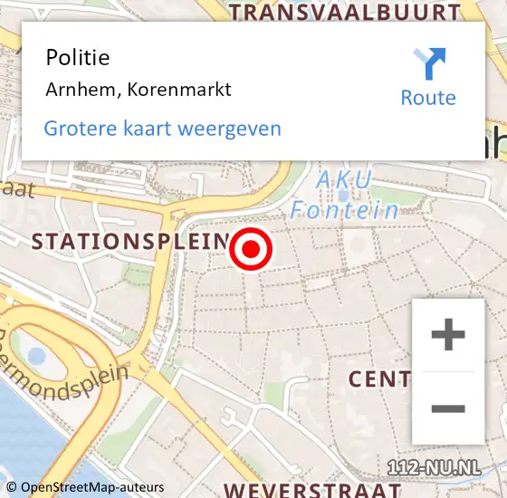 Locatie op kaart van de 112 melding: Politie Arnhem, Korenmarkt op 24 december 2022 18:11